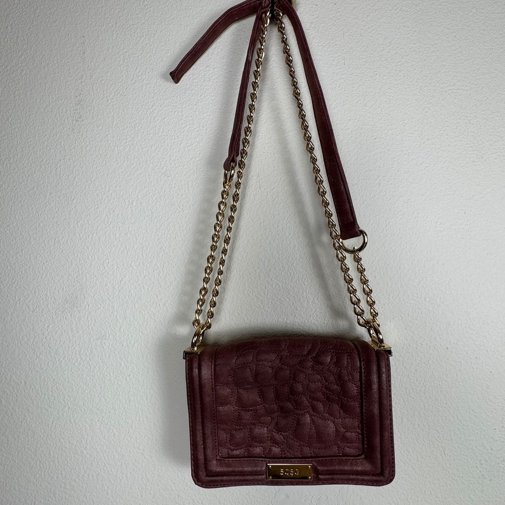 BCBG Paris Mauve Quilted Faux Leather Crossbody Bag Gold Chain Strap Formal Gala